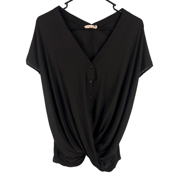 Lush Blouse Women’s Size Small V Neck Button Down Short Sleeve Top Sheer Draped - Picture 1 of 7